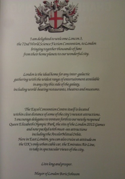 Fantastyczne pozdrowienia dla uczestników Lonconu od burmistrza Londynu Borisa Johnsona